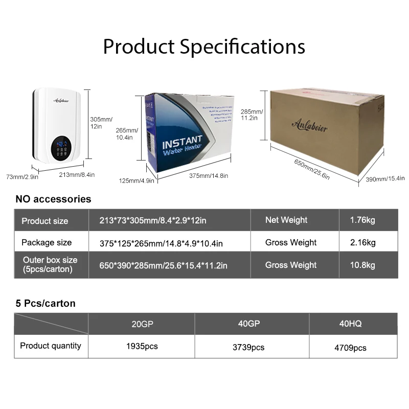 Instant 3500w Smart Electric Hot Water Heater Home Water Heating System