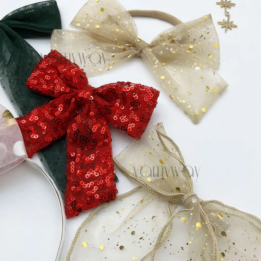 gold polka dots tulle hair bow headband read sequin green for christmas