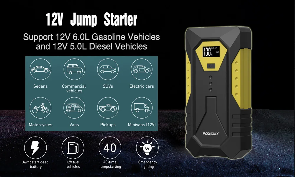 12V 600A Car Jump Starter Power Bank for Truck Motorcycle Emergency Portable Vehicle Battery Booster LED Light Digital Screen - view 6
