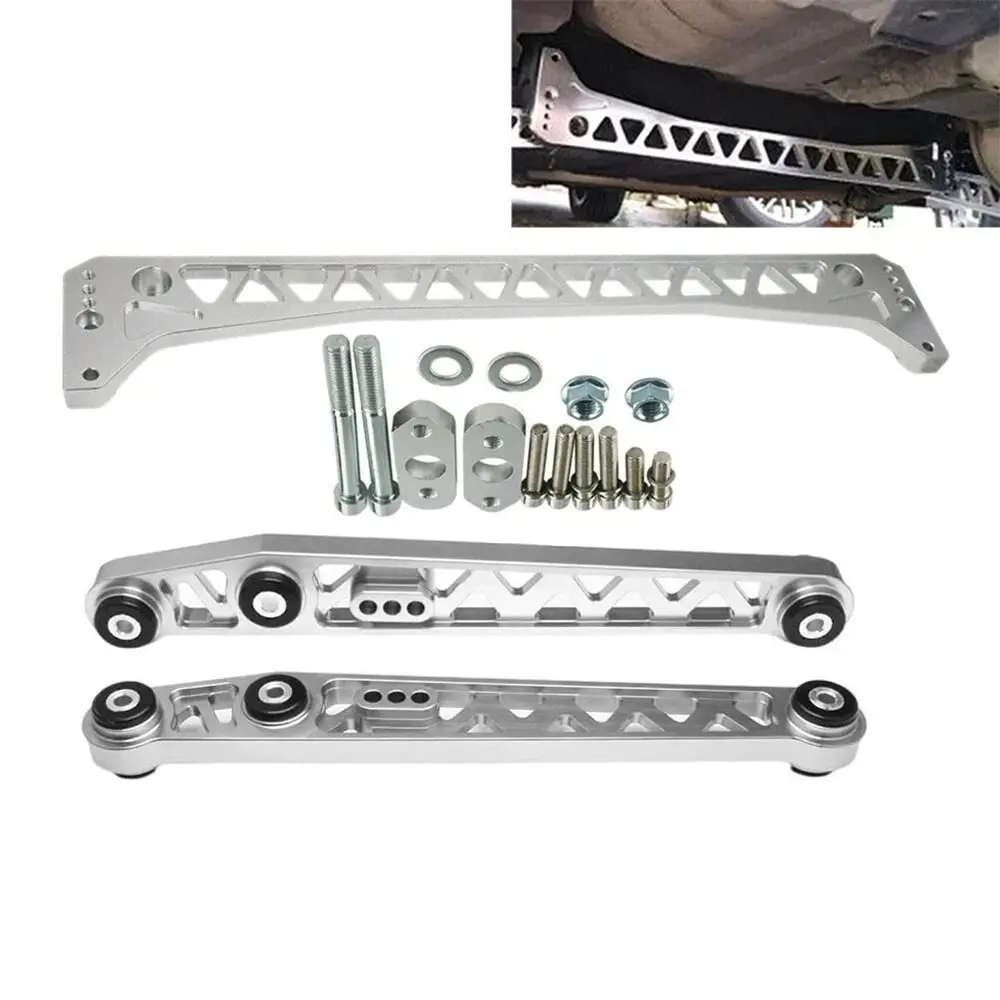 Auso-Racing Aluminum Silver Billet Rear Lower Control Arm Subframe Brace Tie Bar For EK