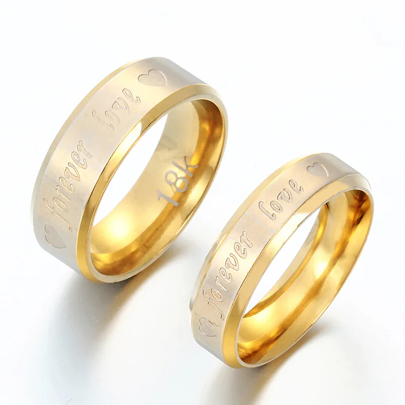 Anillo De Pareja De Acero Inoxidable Dorado Grabado Con Amor Anillo De Pareja De Acero Inoxidable Dorado Grabado Con Amor
