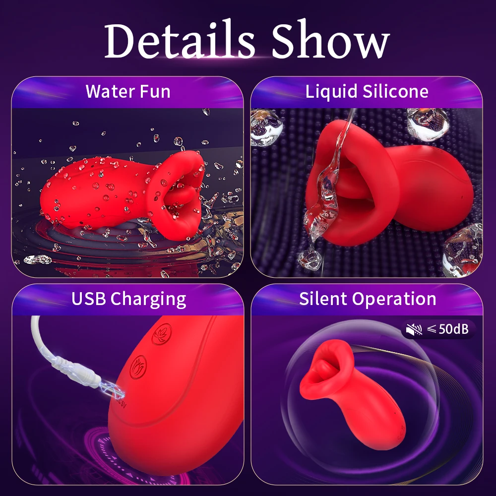 Netphi 10-Speed USB Rose Vibrator with 10 Vibration & French Kissing Modes for Women's Clitoral Tongue Pleasure Adult Sex Toy