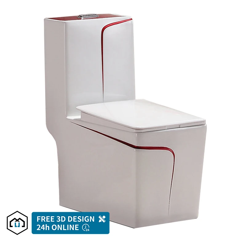 square Toilet White Color With Gold Black Blue Line Big Body Siphonic Water