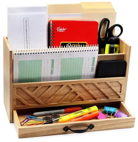 Organizadores de escritorio de oficina de madera y organizador de