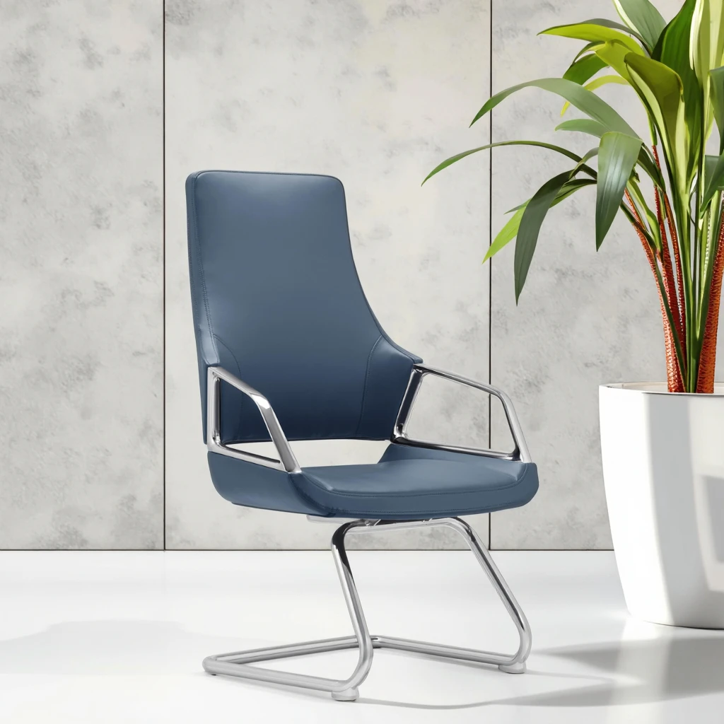 Industrial Chrome Sled Base Chair Waterproof Leather Upholstery Space Saving Solution 5