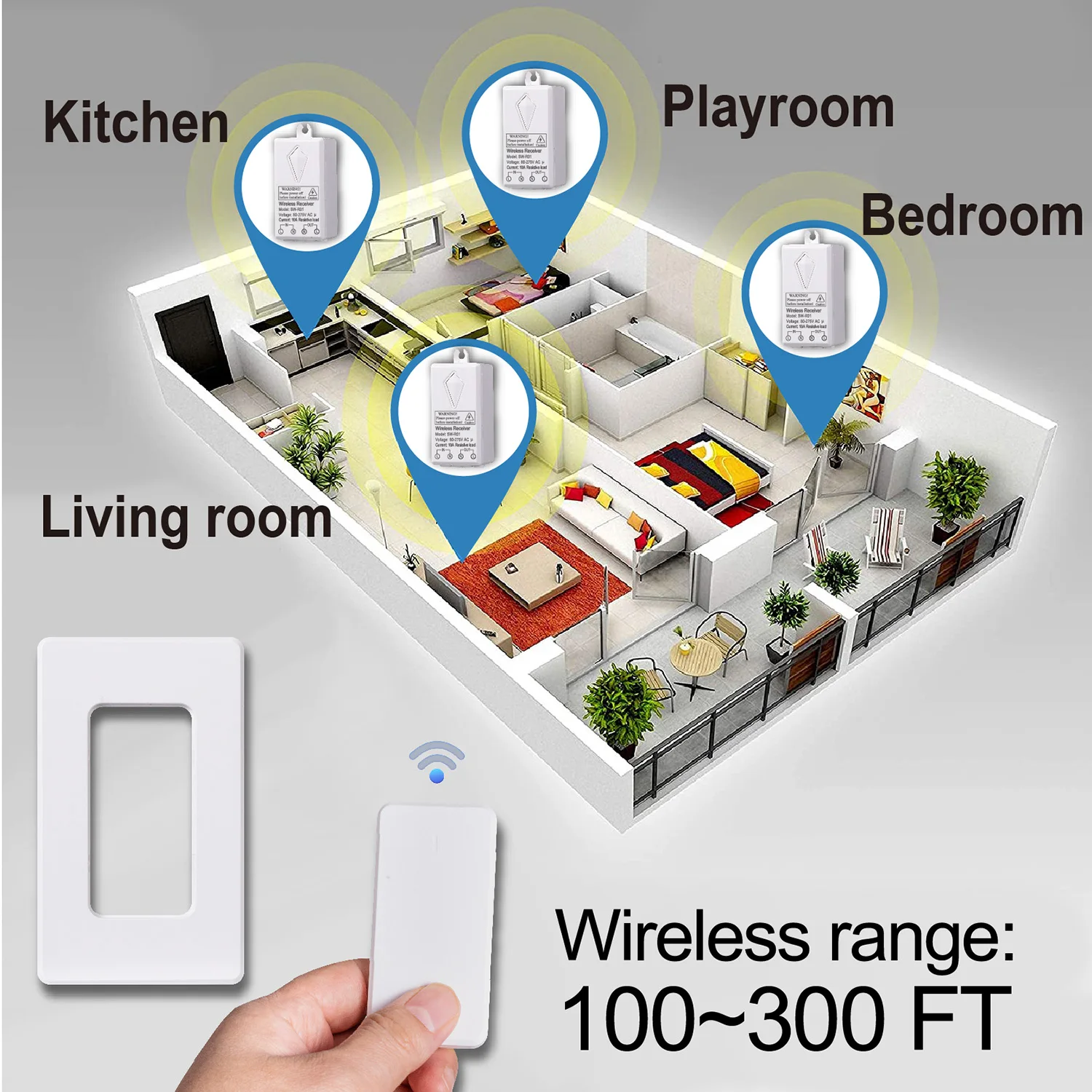 Intelligent 600M Long Range Waterproof Wireless Remote Control Switch Smart Home Electrical Wall Switch Relay Switch