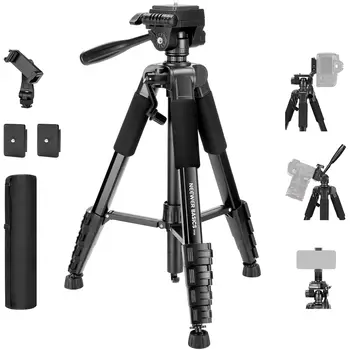 NEEWER Basics Camera Tripod, 74" Tripod with Cell Phone Holder Mount Compatible with iPhone for Video Recording, Professional