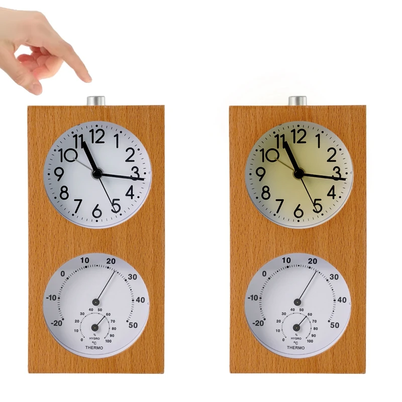 Handcrafted Custom Solid Wood Metal Clock Nursery Temperature Humidity Detection Silent Snooze Luminous Children Alarm Clock