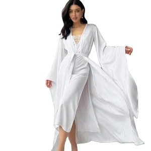 Top Quality Satin Pajamas Sleepwear Bathrobes Nightdress Sexy 2pcs Set Wholesale Long Silk Satin Kimono Robes Nightgowns