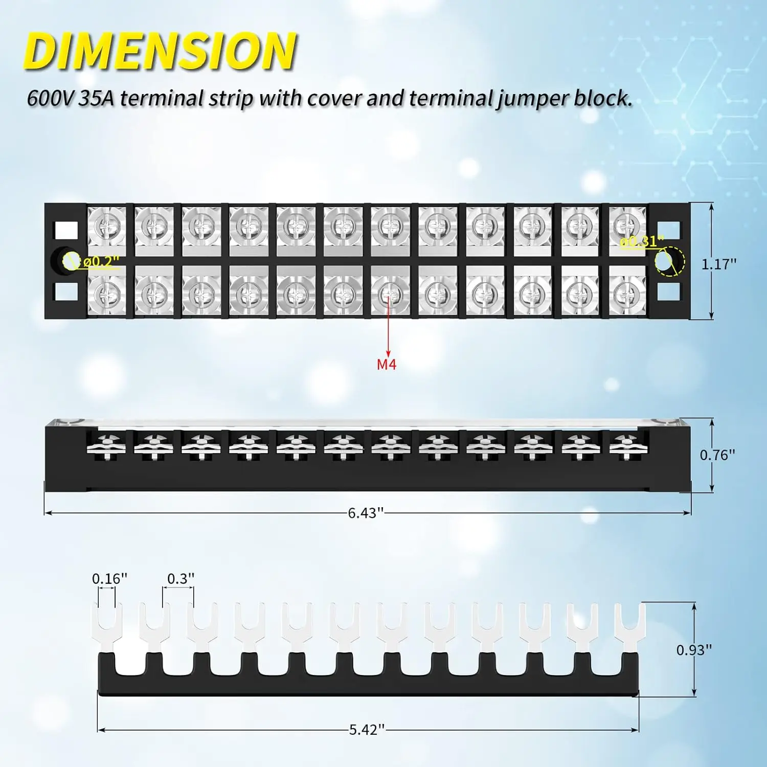 35A Terminal Block 12 Position Screw Terminal Strip Dual Row With Cover