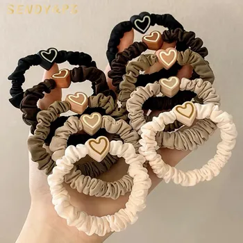 Korean Simple Style Heart Hair Scrunchies Women Girls Ponytail Elastic ...