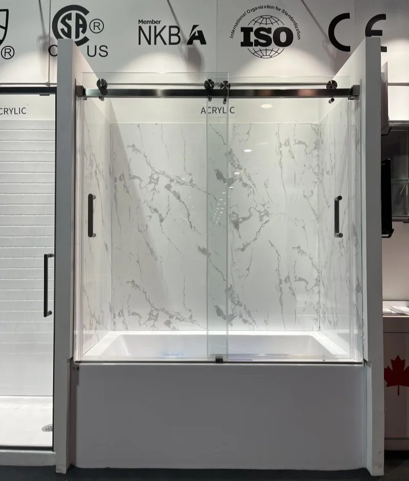 Shower Room Set Frameless Double Sliding Bathtub Shower Door and Acrylic Shower Wall Panel and Acrylic Bathtub