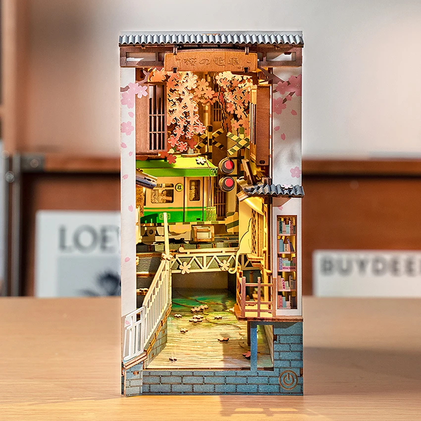 Robotime Rolife Book Nook TGB01 3D Wooden Sakura Densya Puzzle Toys DIY Miniature House