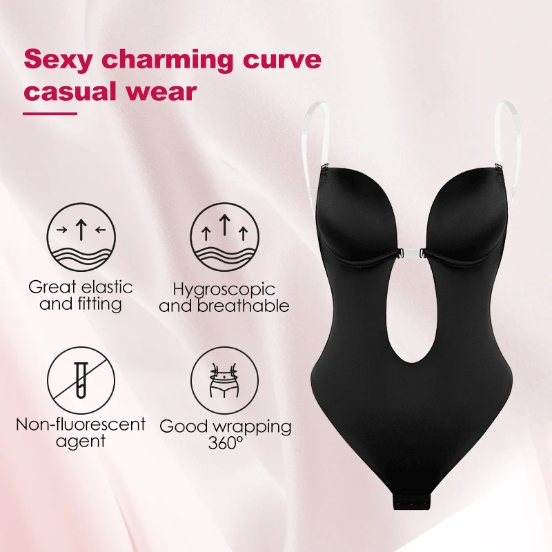 U Plunge Thong Invisible Backless Shapewear Bodysuit Deep V Neck Body Suit Seamless Wedding Body 2720