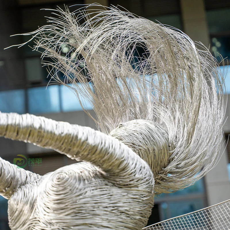 Modern Outdoor Garden Decorative Abstract Fairy Dandelion Statue Large Stainless Steel Sculpture Polished Metal Wire Design