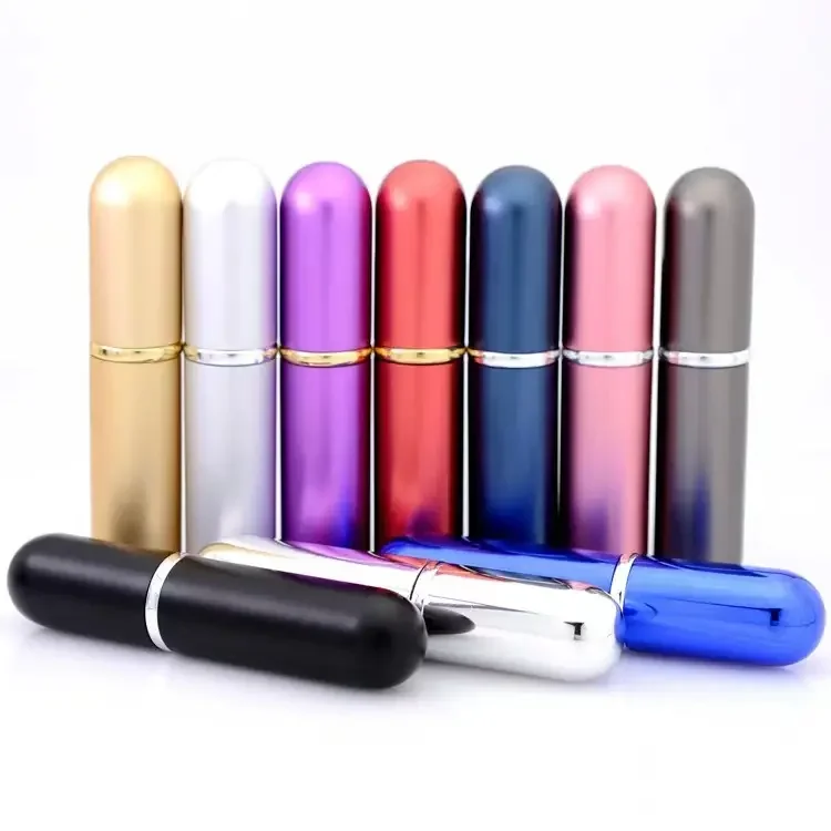 Wholesale 5ml custom laser logo empty small round aluminum pocket refillable perfume portable travel spray bottle