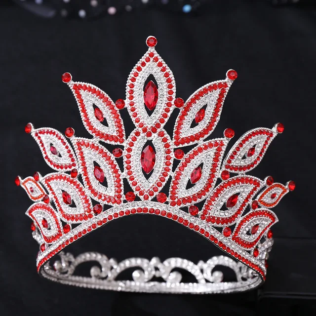 European-style Wedding Headwear Tiaras for Wedding Alloy Walkway Beauty Pageant Set Rhinestones Tiaras Baroque Red Crown Tiara
