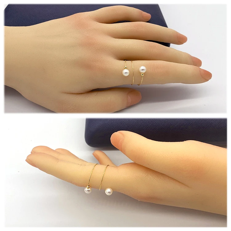 18k Gold Pearl Rings Elegant and Adjustable Jewelry