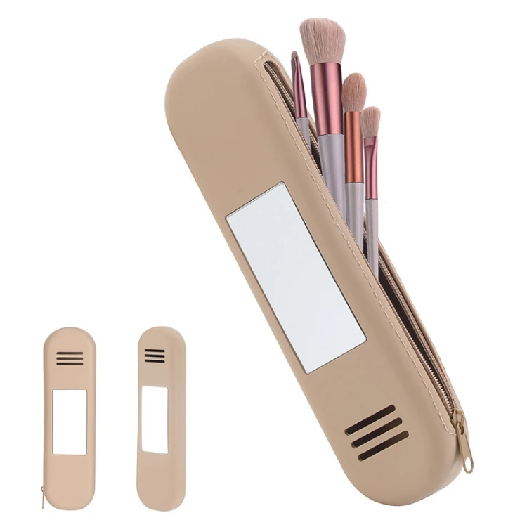 OEM Makeup Brush Holder Silicon Makeup Bag Trendy and Portable Travel Makeup Brush Holder with Mirror
