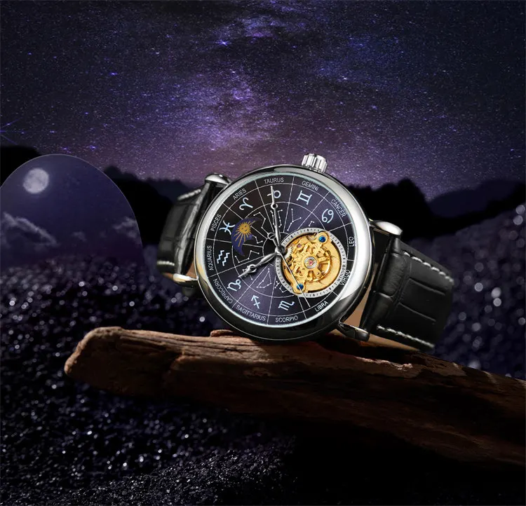 Стильные механические часы-победитель 8271 из Китая, новейшие механические часы из натуральной кожи с водонепроницаемообразным ремешком, автоматические Простые повседневные ручные часы