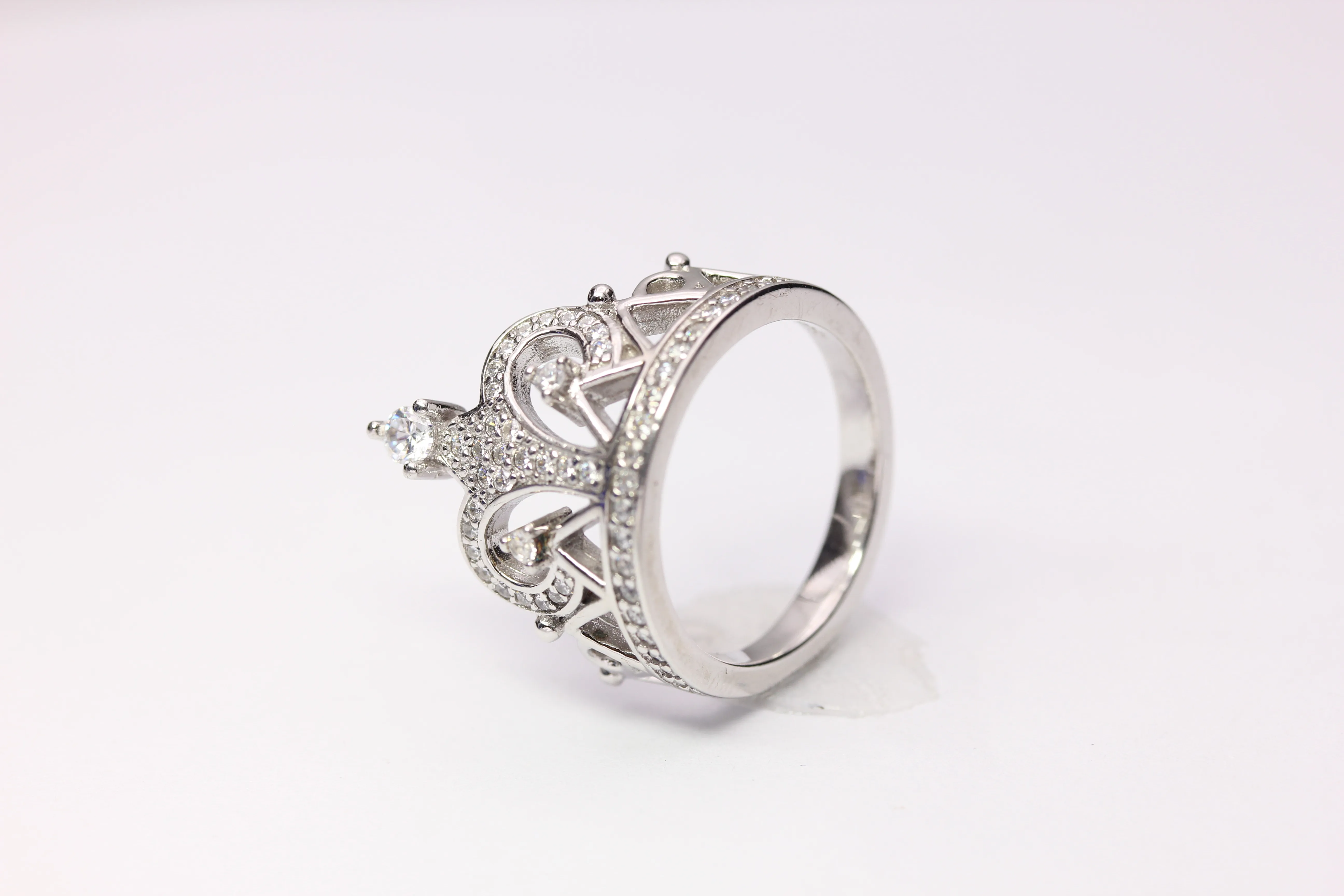 Princess Crown Tiara Wedding CZ Band Eternity Ring 925 Sterling Silver ...