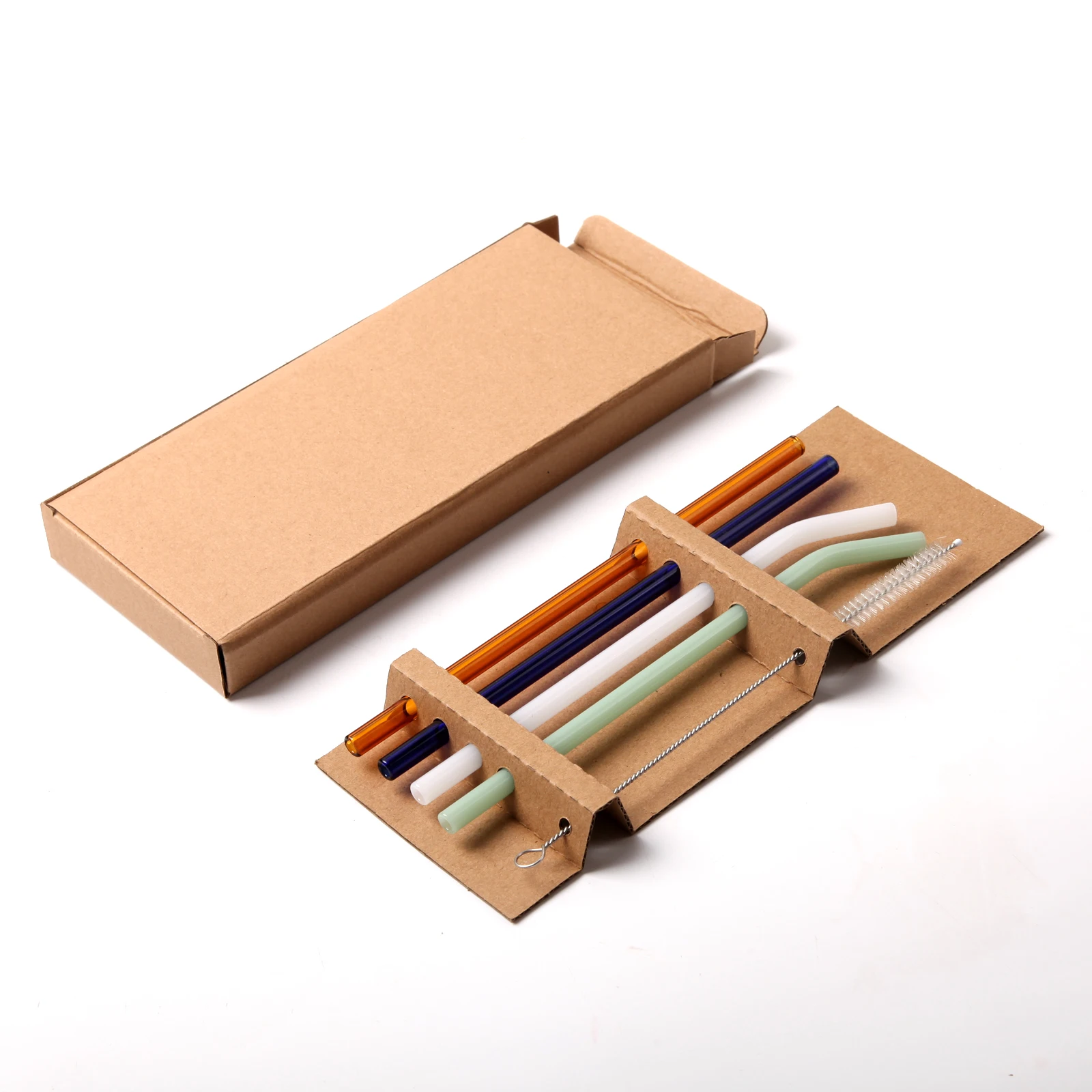 Reusable Glass Straws for Drinking with Straw Packaging Box and Brush