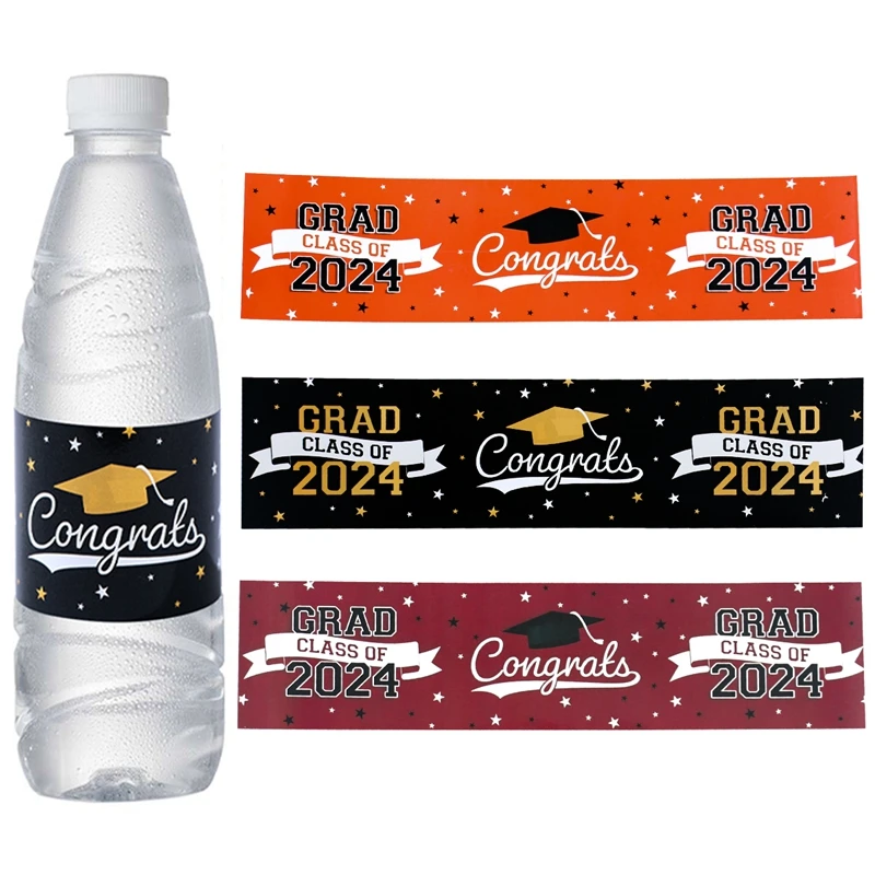 Graduation Bottle Labels Congrats Grad Water Bottle Stickers White Gold ...