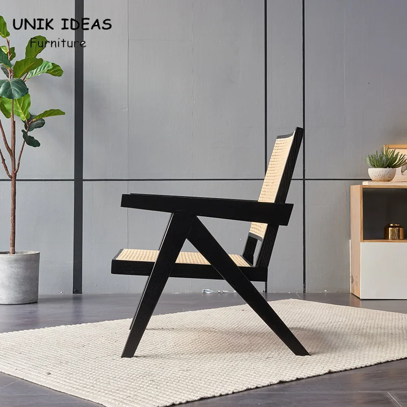 Nordic Modern Indoor Hotel Living Room Chair Wood Rattan With Armrest Leisure Sofa Lounge Chair