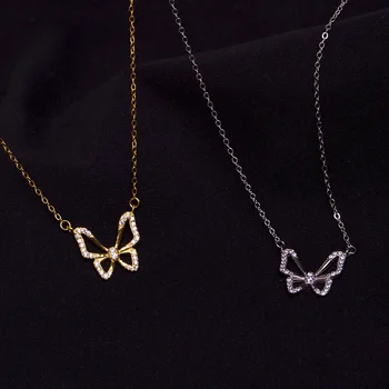 fashion jewelry 925 silver necklace women 925 sterling silver butterfly necklace jewelry gold plated chain necklaces