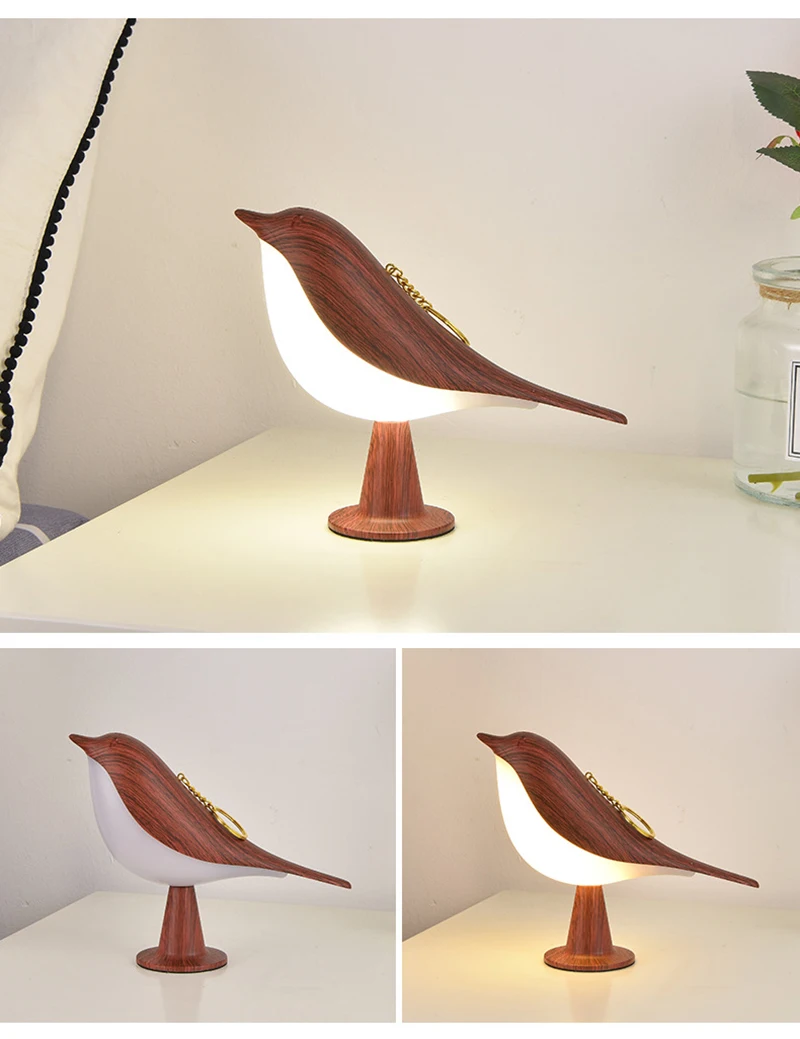 Picture of 3 Colors Bedside Lamp - Creative Touch Wooden Bird Night Lights