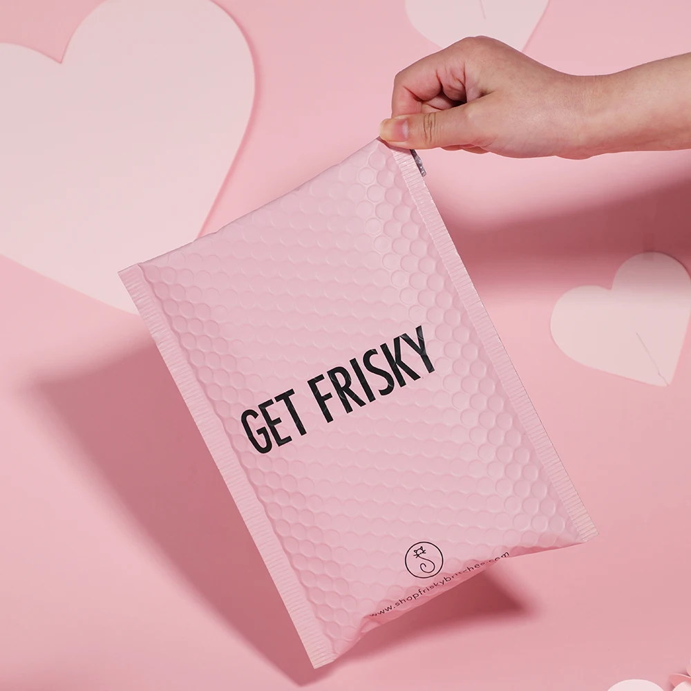 Cosmetic Pink Bubble Padded Envelope Customized Logo Metallic Foil Poly Bubble Mailers