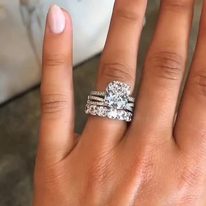 925 Sterling Silver Lab Diamond Wedding Ring Combination Ring 10*10 Round Brilliant Cut Simulation Diamond Party