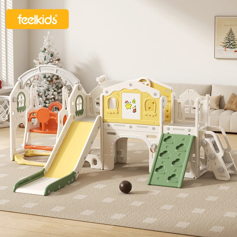 Feelkids Christmas House Slide Baby Toys Climb Playroom Children's Playground Indoor Equipment Plastic Swing and Slides Set