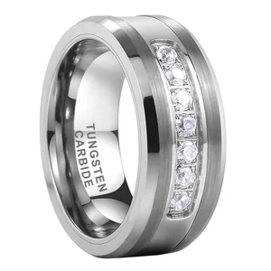 Coolstyle Jewelry 8mm Tungsten Ring for Men Women Engagement Promise Wedding Band Cubic Zircon Stone Inlay Comfort Fit