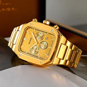 SKMEI 2201 Customized Logo Luxury Men's Quartz Watch 3BAR Waterproof Square Dial Stainless Steel Band Alloy Case Chronograph