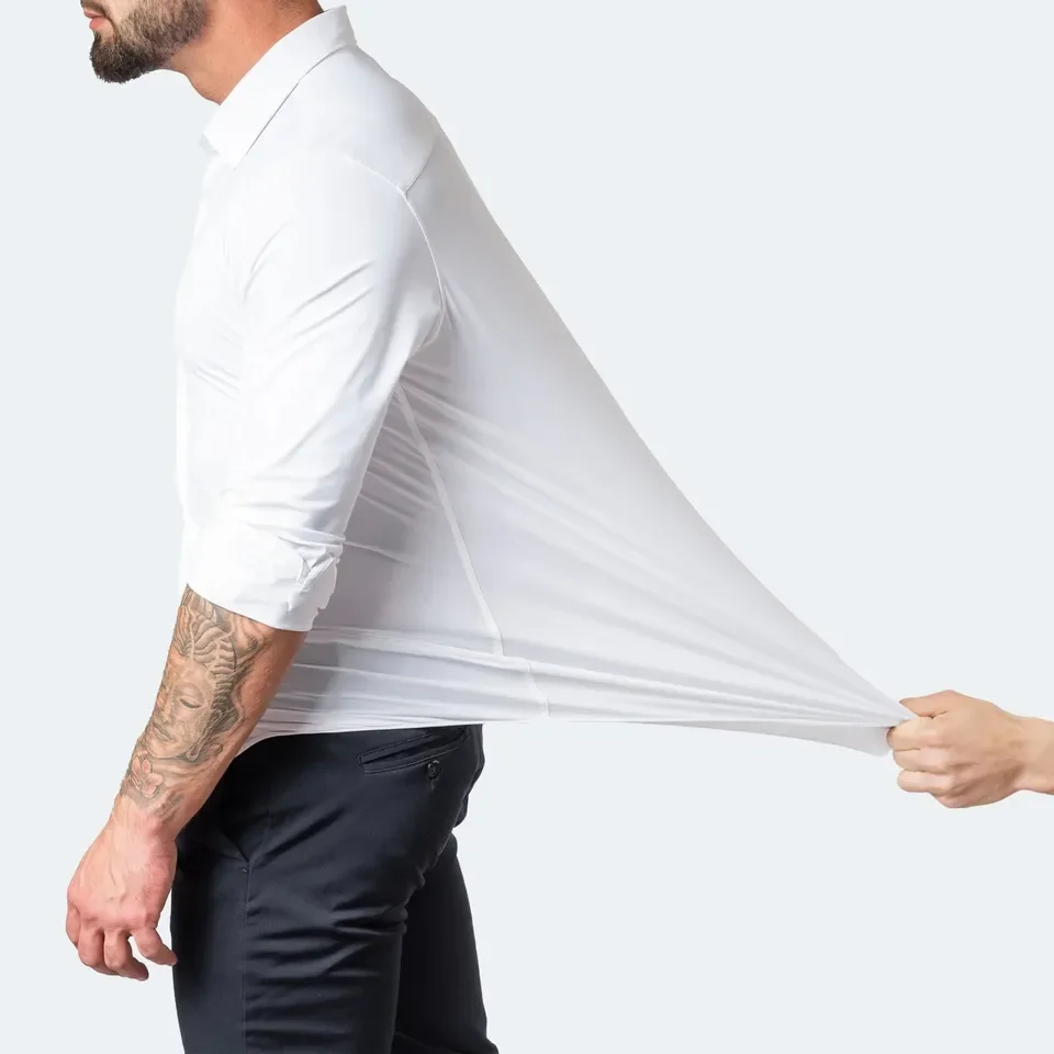 Männer Hemden Einfarweg Langärmlech Stretch 4-Wee-Stretch Formell Hemd Business Casual Button-Down Hemden166_voghion.com