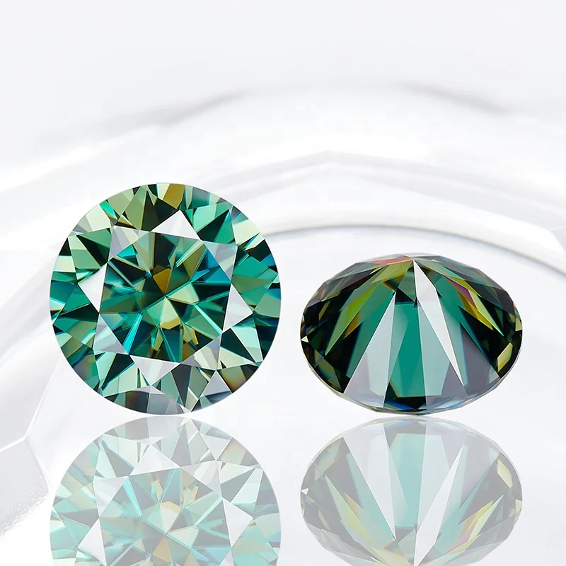 GRA Certificate Round Cut Synthetic Moissanite Green Color VVS Loose Lab Grown Diamond Moissanite
