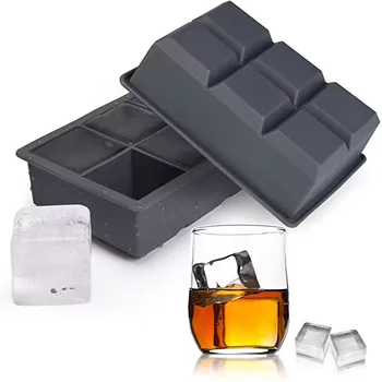 Customized silicone ice cube tray mold 6-Cavity Large Square with Lid Cover for Party Whisky Beer for Tableware Use