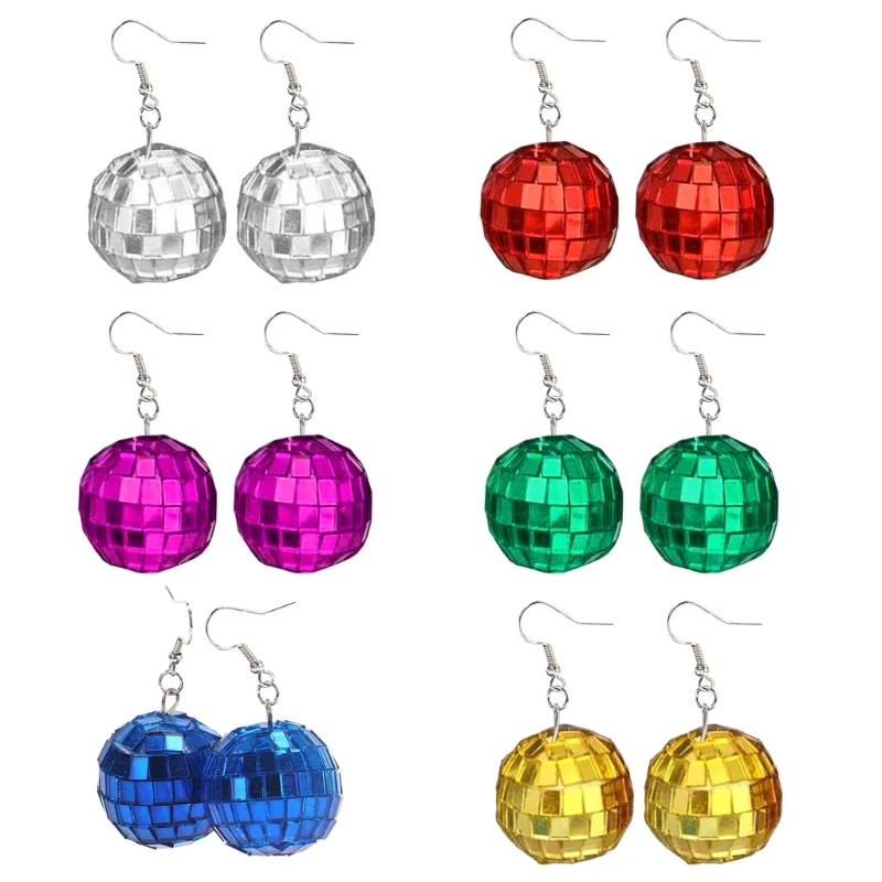 70s Retro Large Acrylic Dangle Earrings - Hippie Disco Hollow Round Drop Earrings - Hypoallergenic Sterling Silver Posts