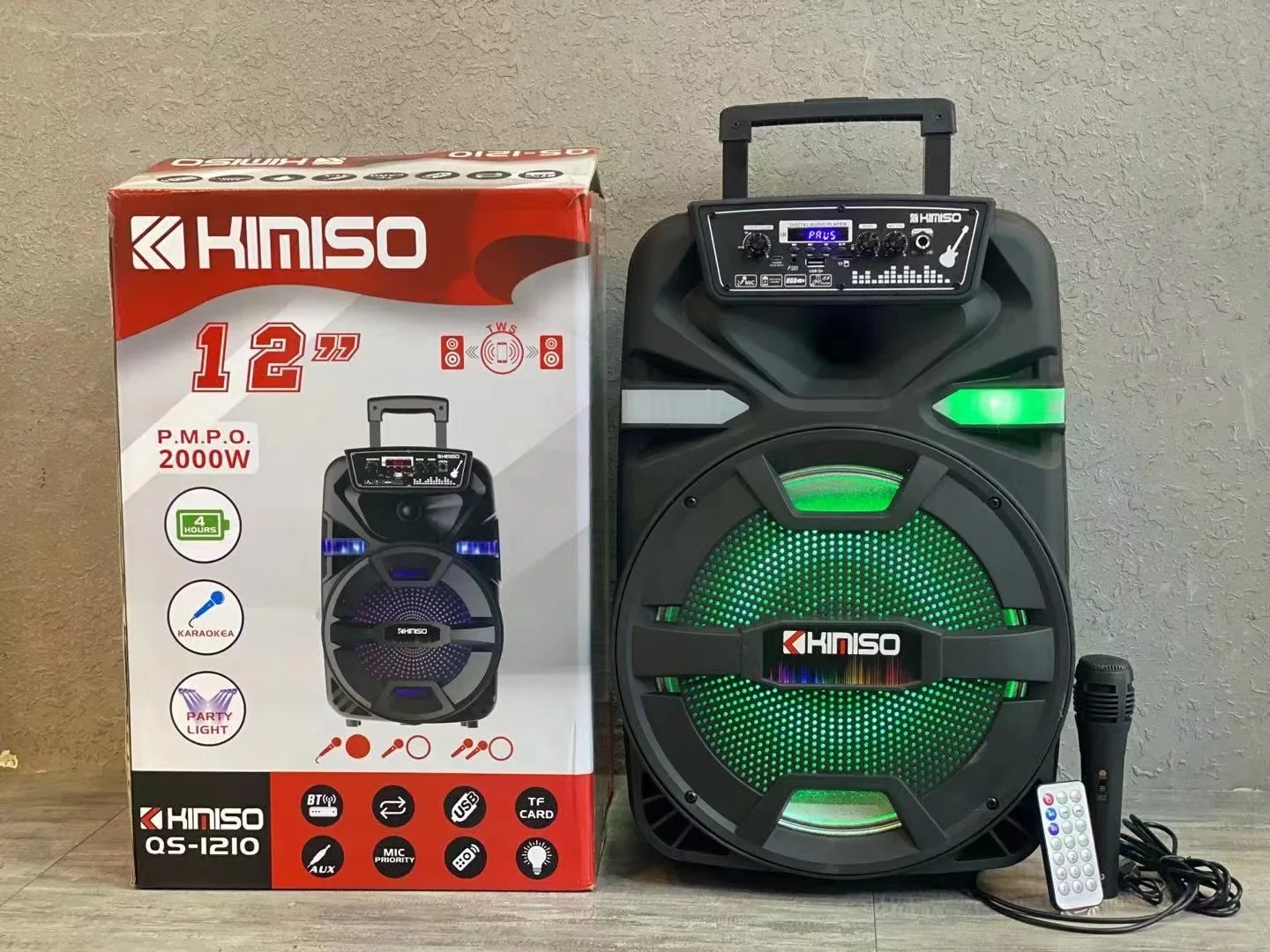 Altavoz KIMISO QS-1210, 2000W, inalámbrica, 12, con carrito para DJ, caja  de sonido con luz LED, Subwoofer, 12 - MOVIXOZ