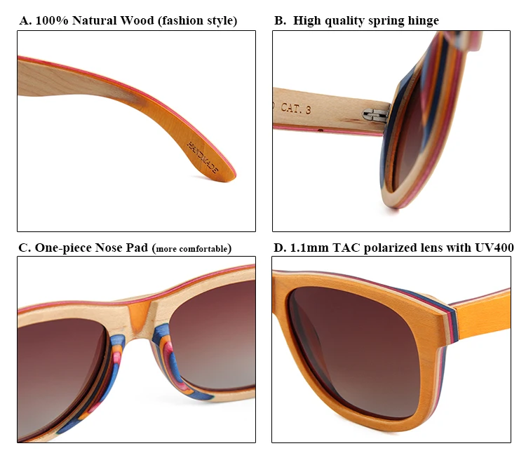 Natural Wood Frame Polarized Sunglasses with Spring Hinges Genuine Handmade Wood Sunglasses Anti-glare Polarized Wooden  main image 2