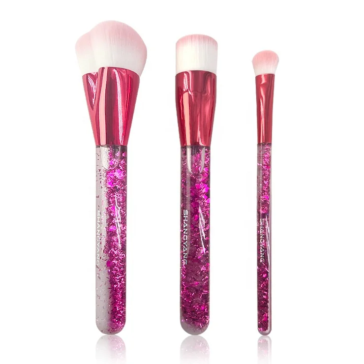 3Pcs Christmas Glitter Custom Makeup Brush Gift Set Private Labei Makeup Brush  Cepillo De Maquillaje