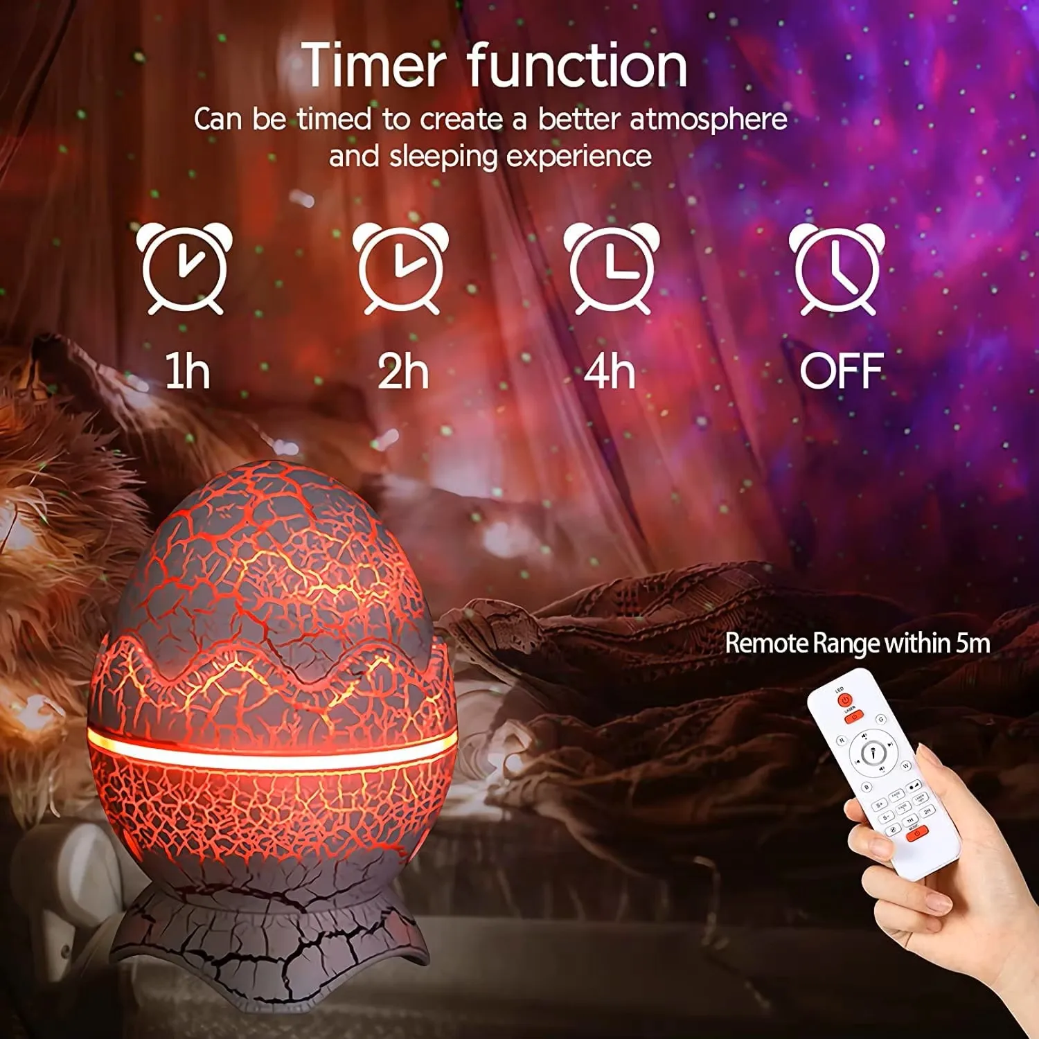 Galaxy Star Projector with Ocean Wave & White Noise Dinosaur Egg Design Music Speaker & Remote Cool Gift for Kids Bedroom
