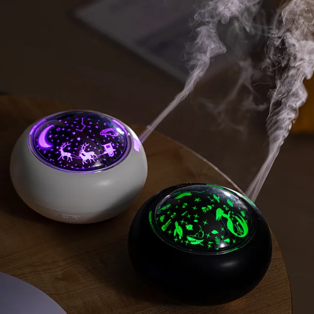 Mermaid  Light Projecting Essential Oils Diffuser 220ml Baby Room Cool Mist Mini USB Humidifier with 7 Color Led Change