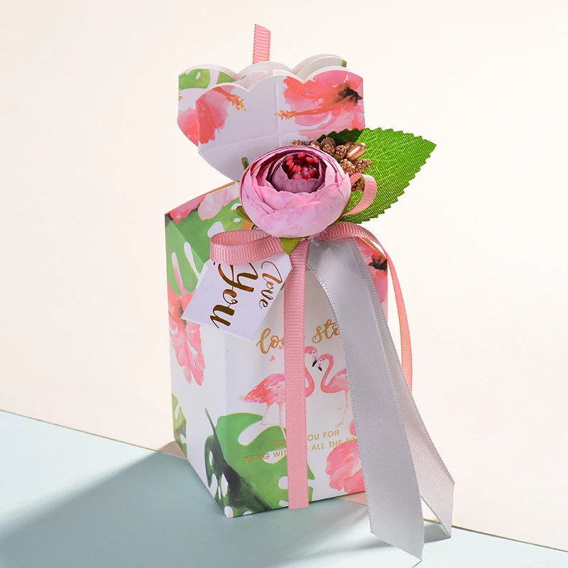 DIY Wedding Favors Candy Box Flower Vase Shape Paper Candy Box With Ribbon
