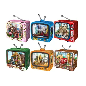 EPT Creative Gift Wooden 3d Tv Set Building Puzzle Mini Kit Building Toy Miniature Doll House Diy Toys for Kids