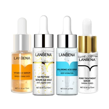 LANBENA Whitening Vitamin C Facial Serum Anti Aging 24K Gold Peptide Serum Pore Blackhead Treatment Face Serum
