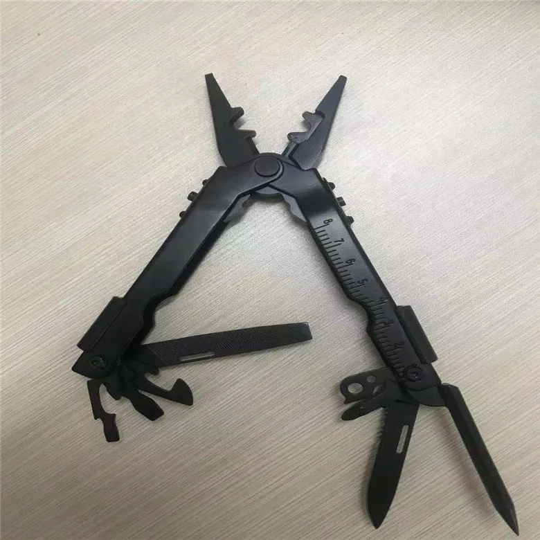Wholesale black stainless steel  portable multifunction folding  plier with opener knife cutter  screwdriver