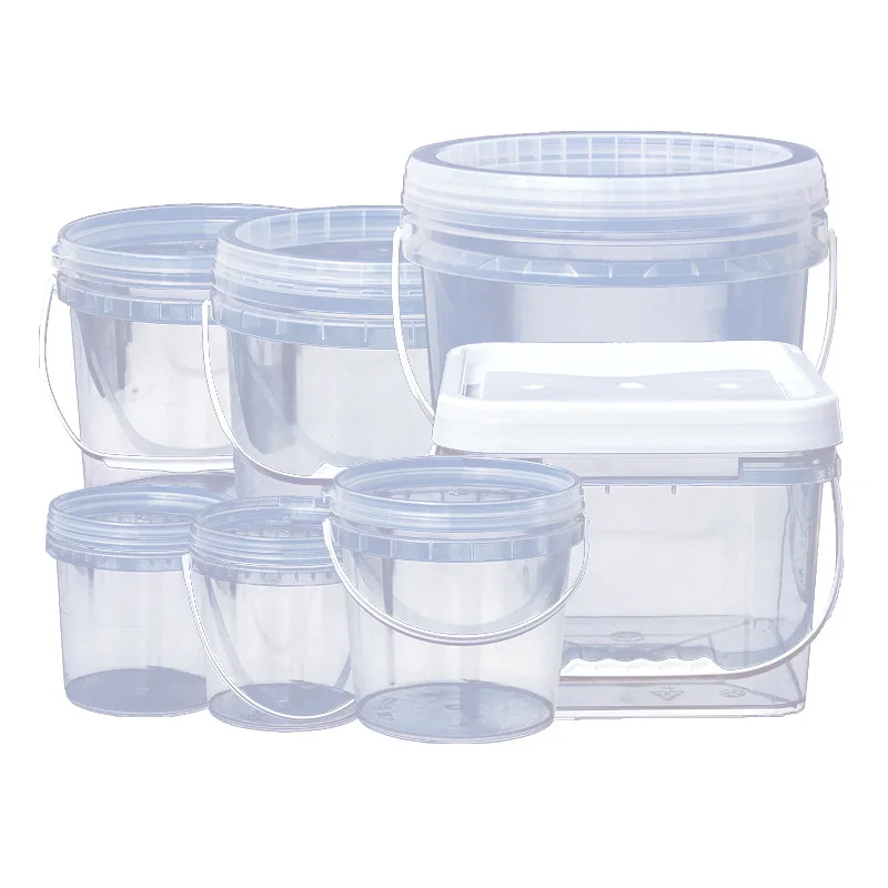 Free Sample 0.5/1/2 Litre Food Grade Clear Plastic Round Square Buckets With Lids Plastic Pail
