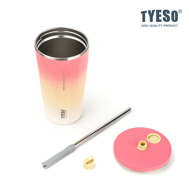 TYESO BRAND 2023 New Gradient Stainless Steel Insulated Cup 8848B Gradient Color Band with a Stainless Steel Straw